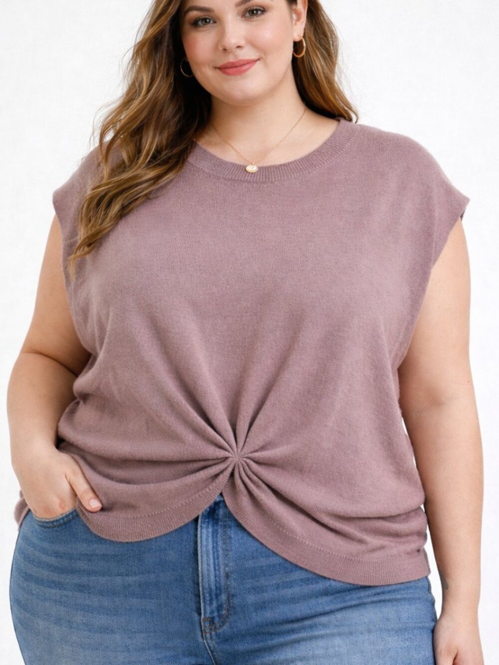Anthro 2X Plus Twist Front Sweater Mauve Soft Knit Top Cropped Cozy